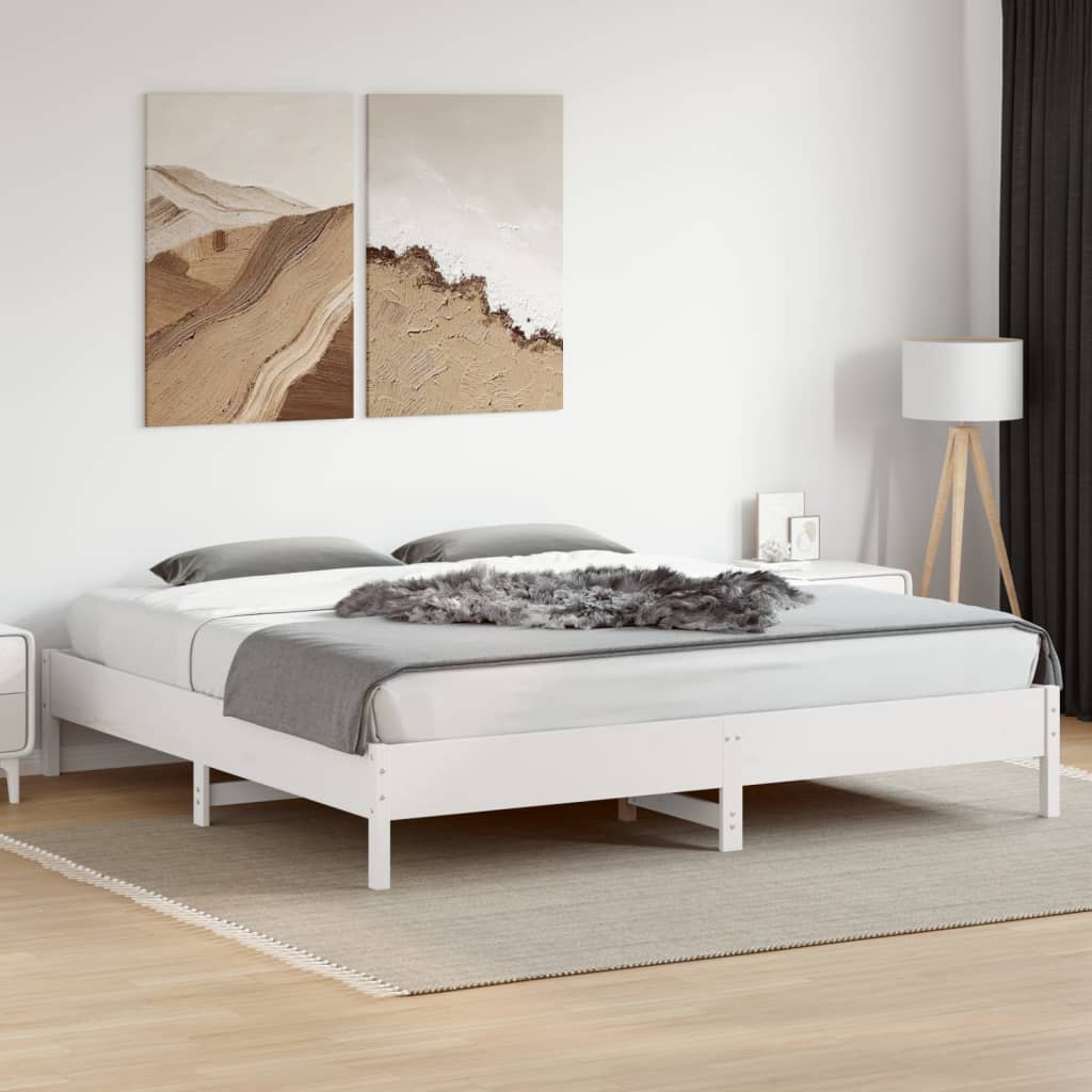 Bed Frame without Mattress White 200x200 cm Solid Wood Pine