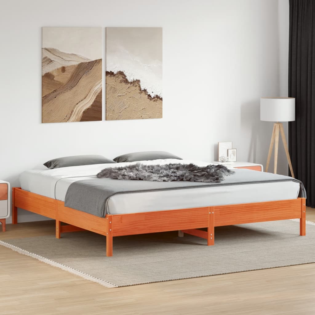 Bed Frame without Mattress Wax Brown 200x200 cm Solid Wood Pine