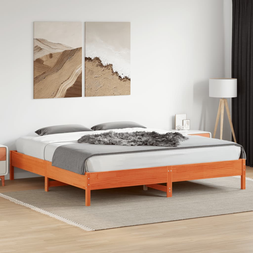 Bed Frame without Mattress Wax Brown 180x200 cm Super King Solid Wood Pine