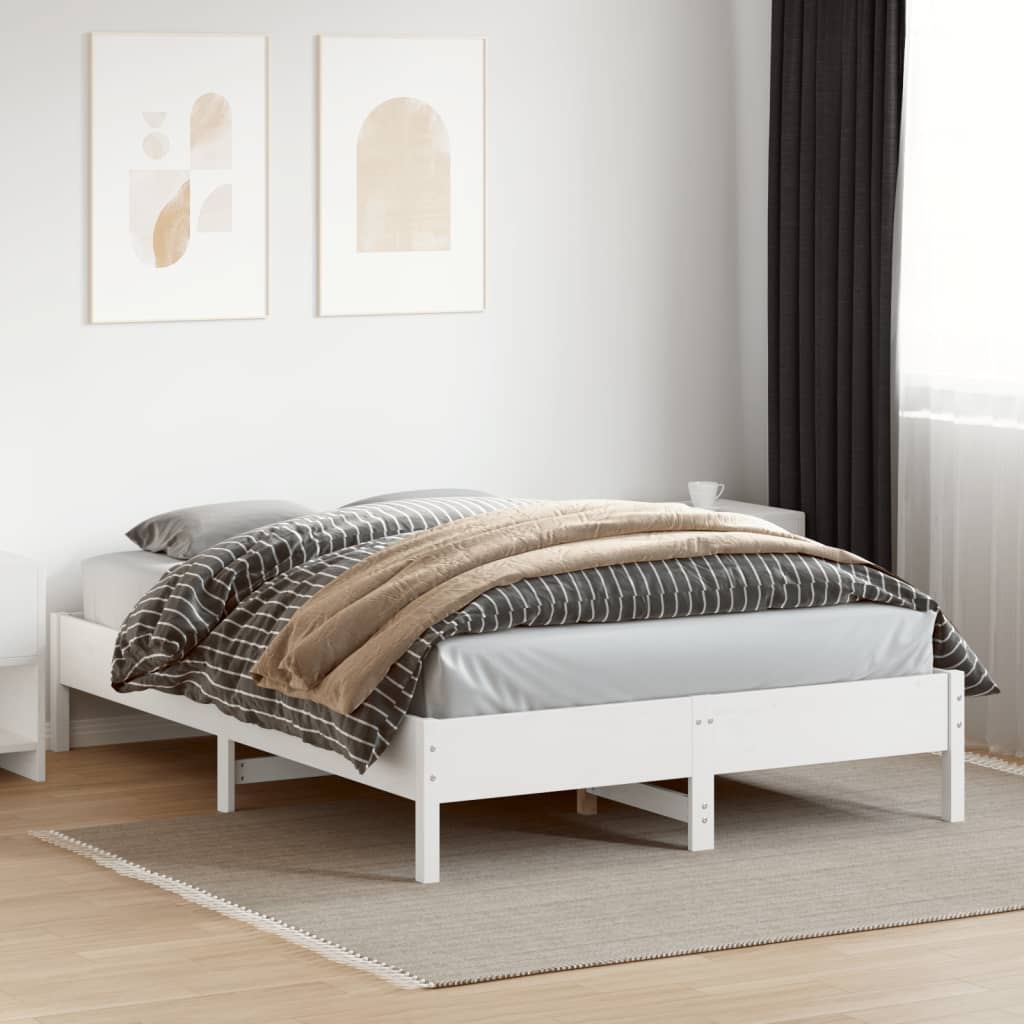 Bed Frame without Mattress White 150x200 cm King Size Solid Wood Pine