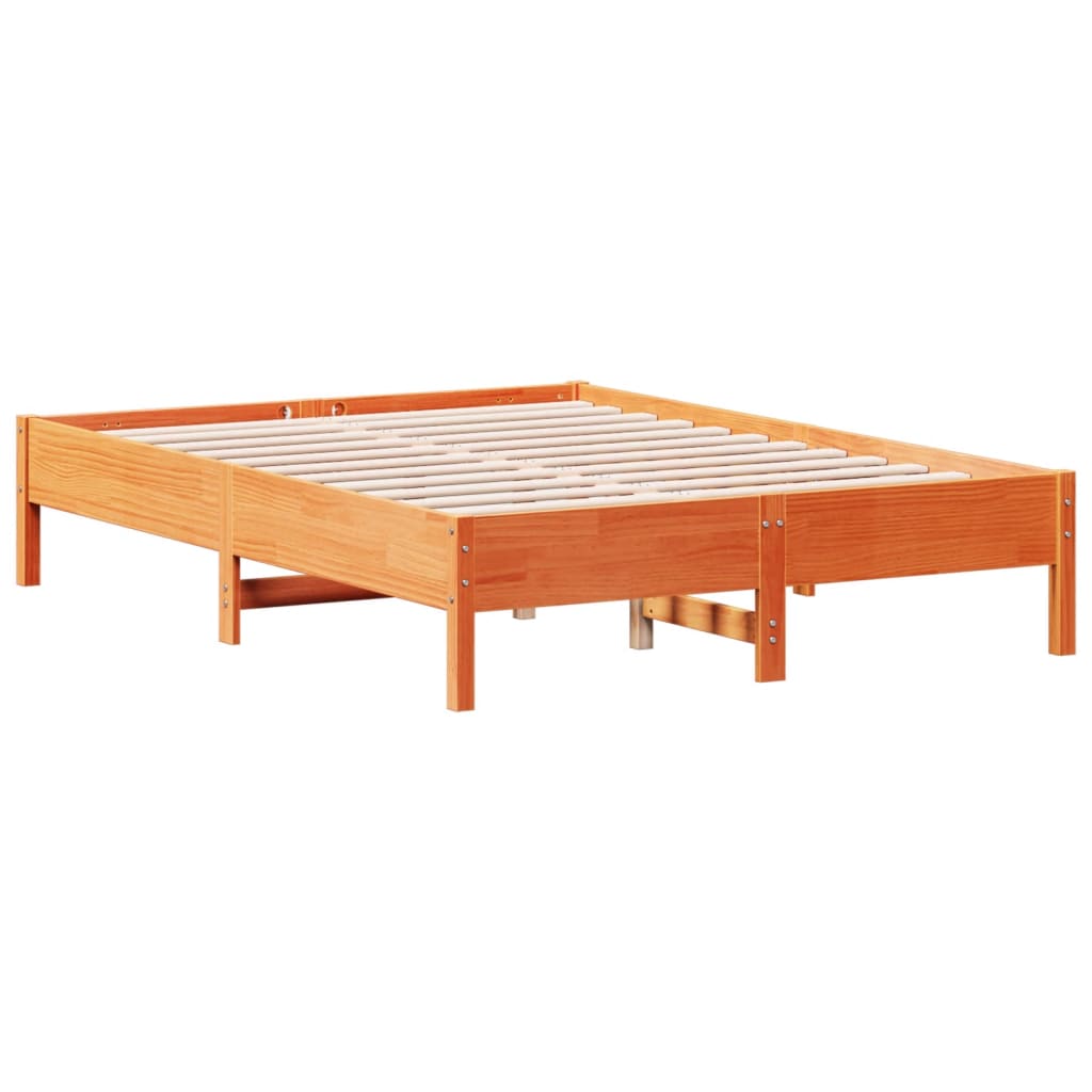 Bed Frame without Mattress Wax Brown 135x190 cm Double Solid Wood Pine