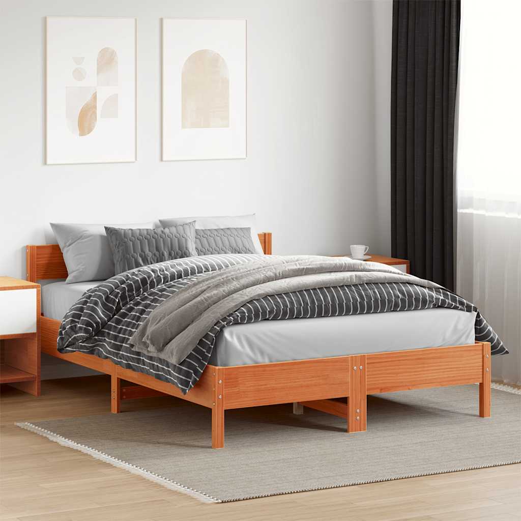 Bed Frame without Mattress Wax Brown 160x200 cm Solid Wood Pine