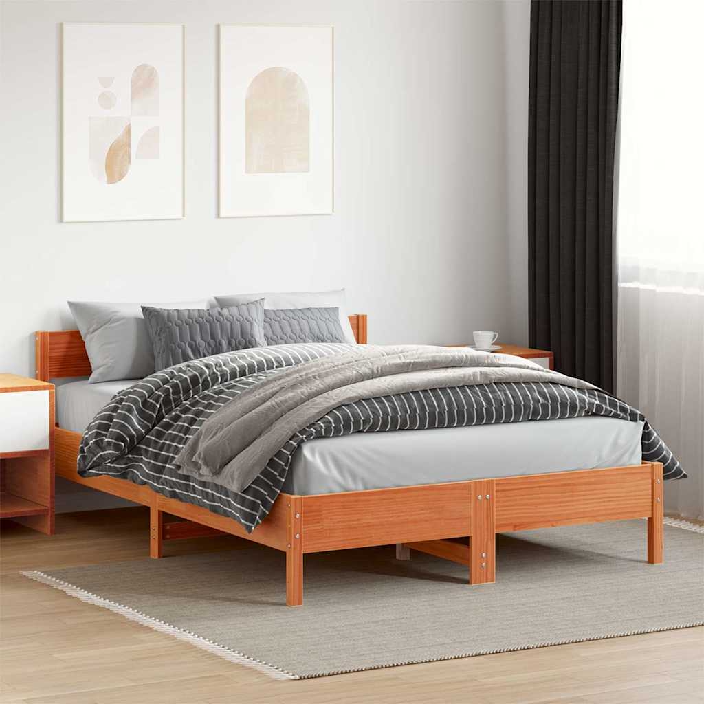 Bed Frame without Mattress Wax Brown 150x200 cm King Size Solid Wood Pine