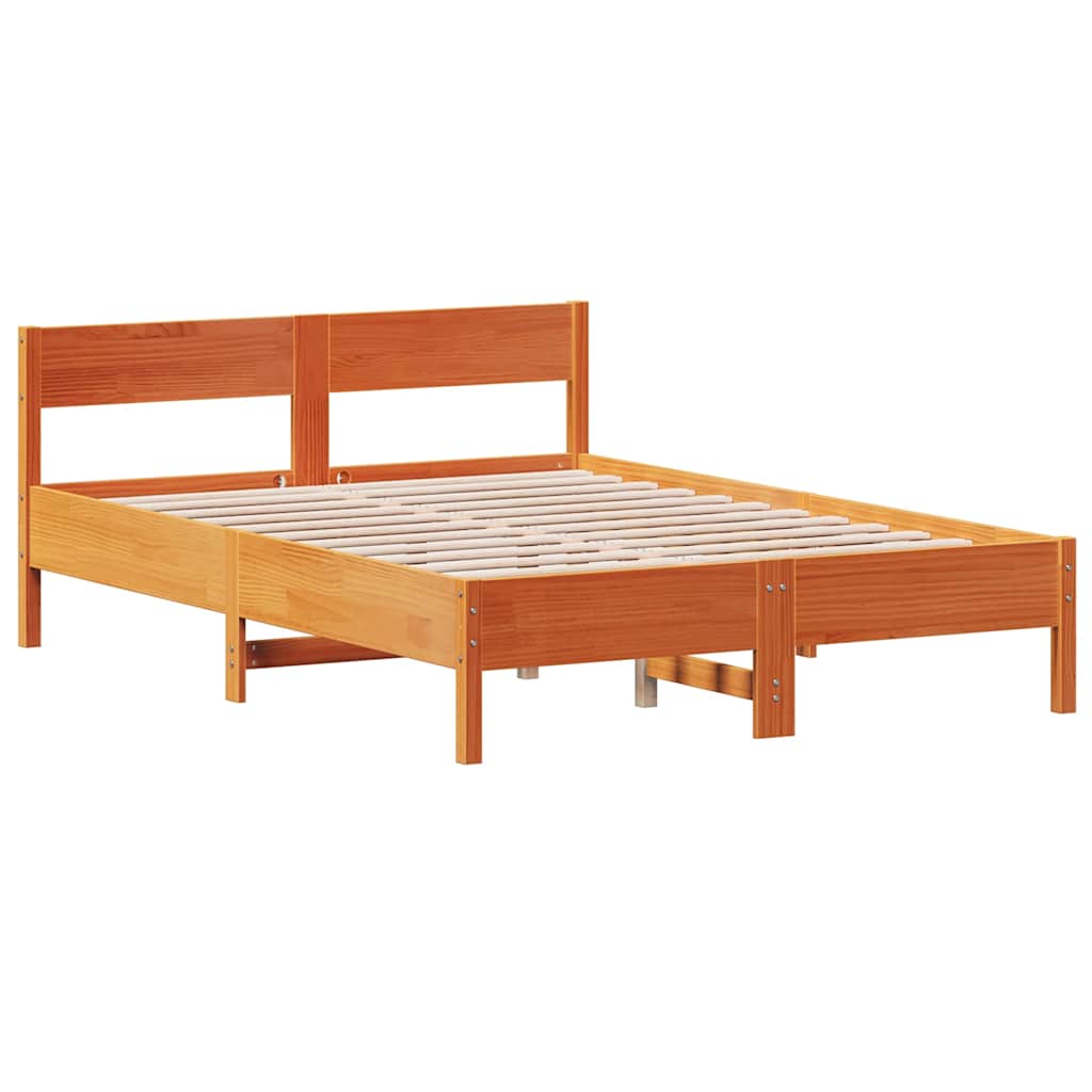 Bed Frame without Mattress Wax Brown 140x200 cm Solid Wood Pine