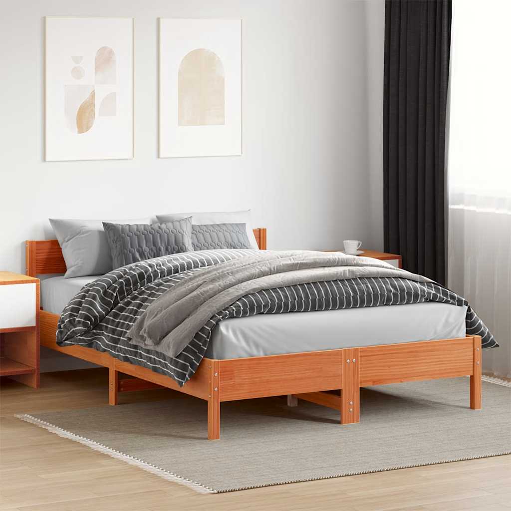 Bed Frame without Mattress Wax Brown 140x200 cm Solid Wood Pine