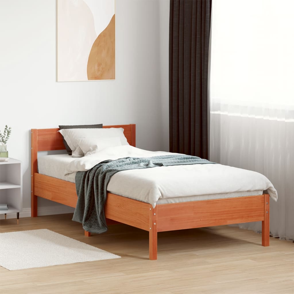 Bed Frame without Mattress Wax Brown 90x200 cm Solid Wood Pine