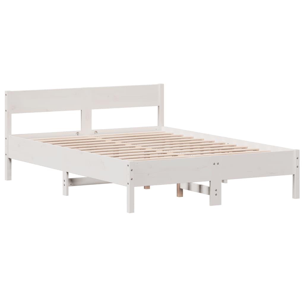 Bed Frame without Mattress White 135x190 cm Double Solid Wood Pine