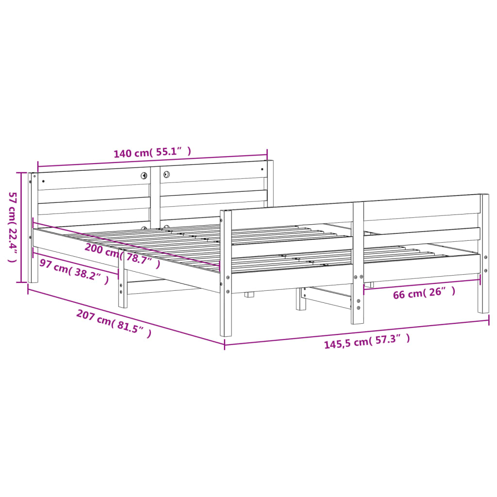 Bed Frame without Mattress White 140x200 cm Solid Wood Pine