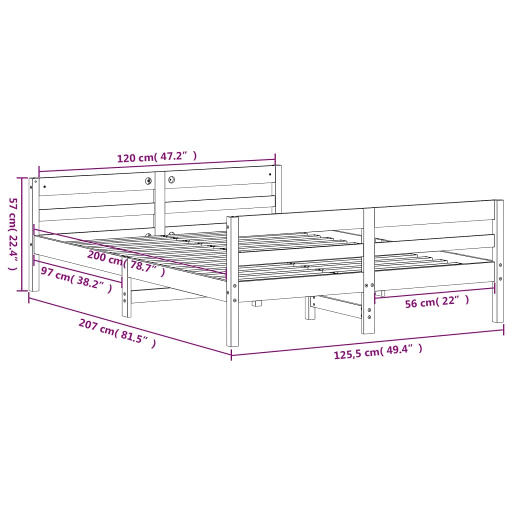 Bed Frame without Mattress White 120x200 cm Solid Wood Pine