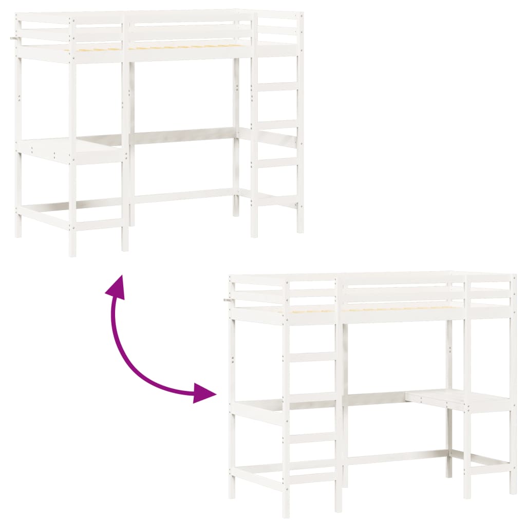 Loft Bed without Mattress White 90x200 cm Solid Wood Pine