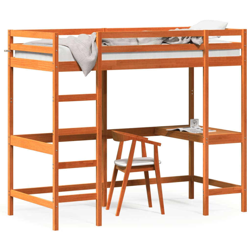 Loft Bed without Mattress Wax Brown 90x190 cm Single Solid Wood Pine