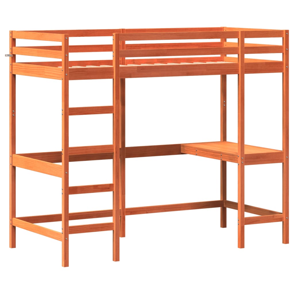 Loft Bed without Mattress Wax Brown 90x190 cm Single Solid Wood Pine