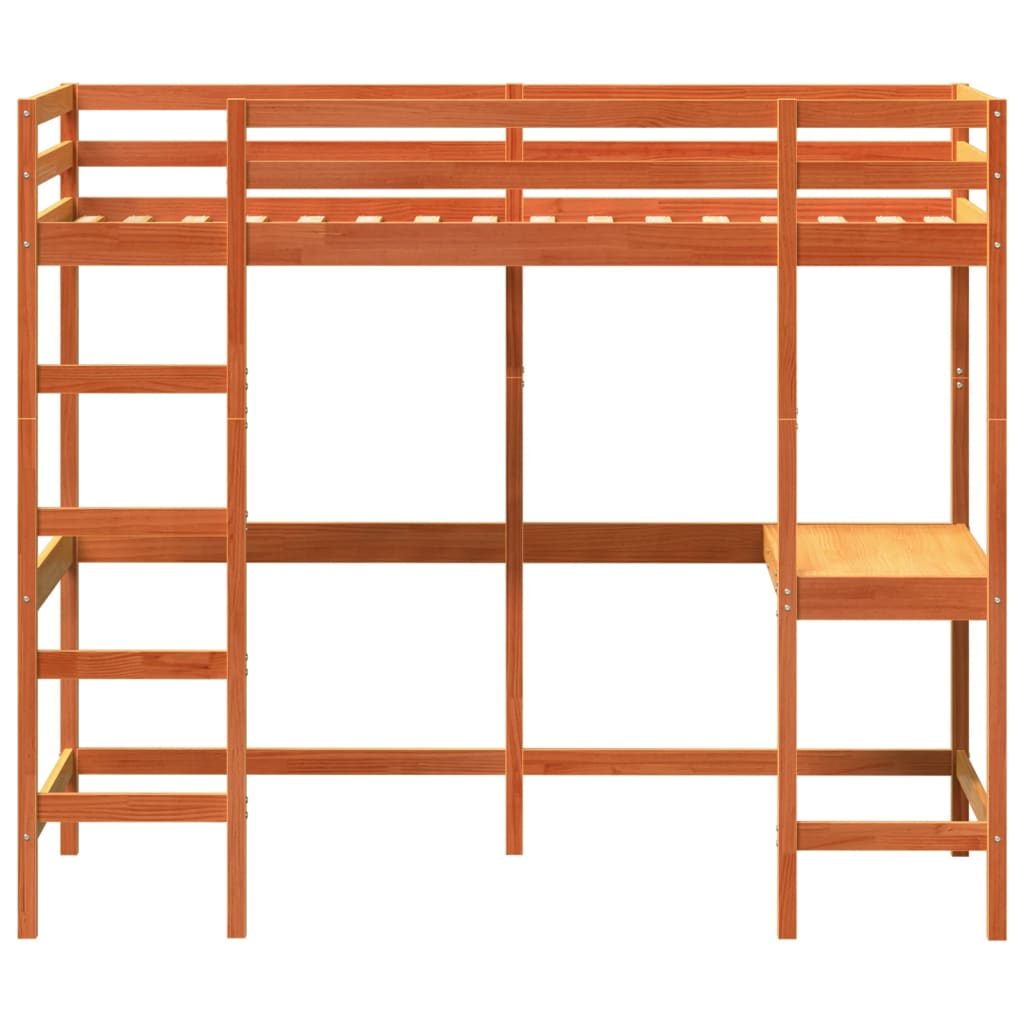 Loft Bed without Mattress Wax Brown 90x190 cm Single Solid Wood Pine