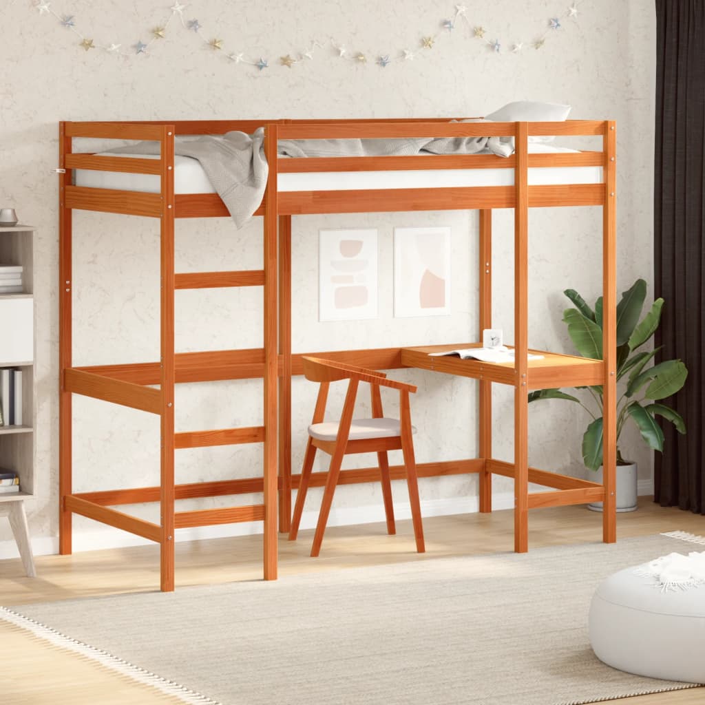 Loft Bed without Mattress Wax Brown 90x190 cm Single Solid Wood Pine