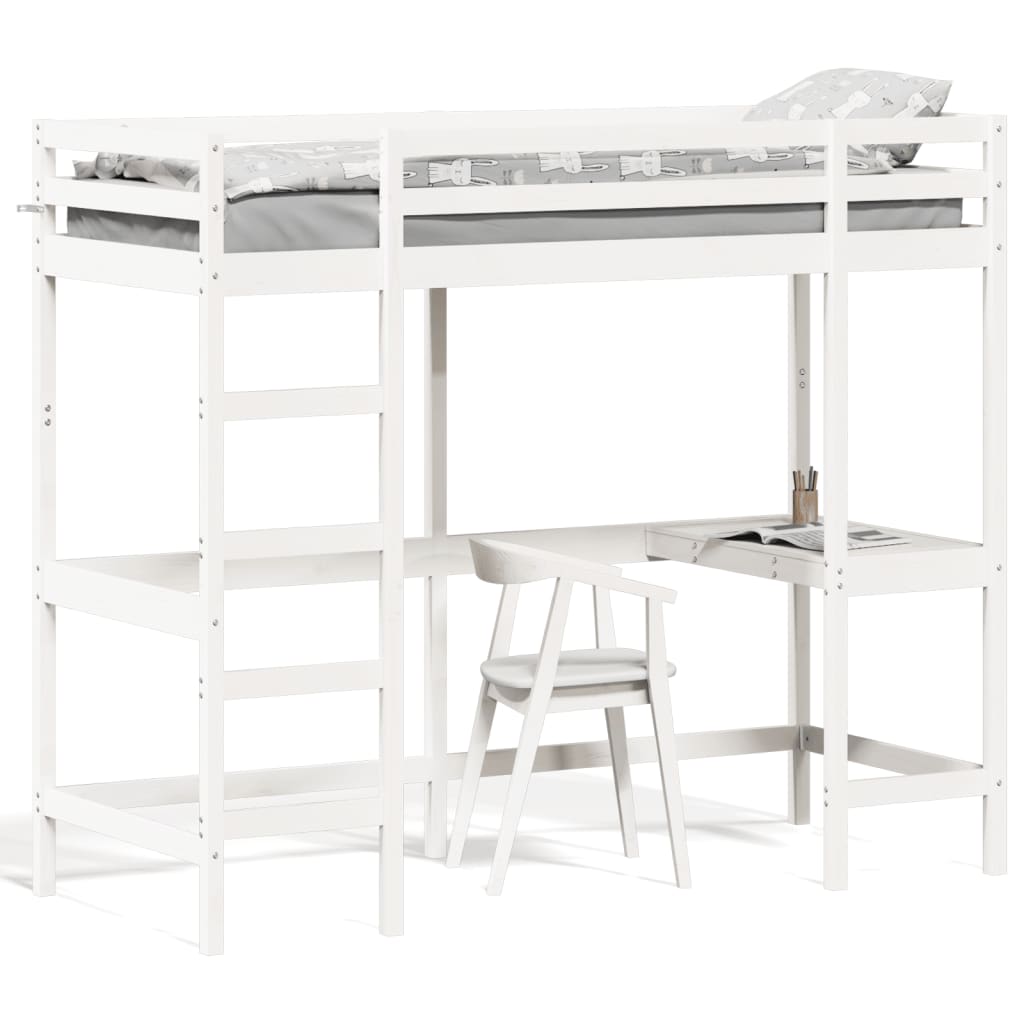 Loft Bed without Mattress White 75x190 cm Small Single Solid Wood Pine