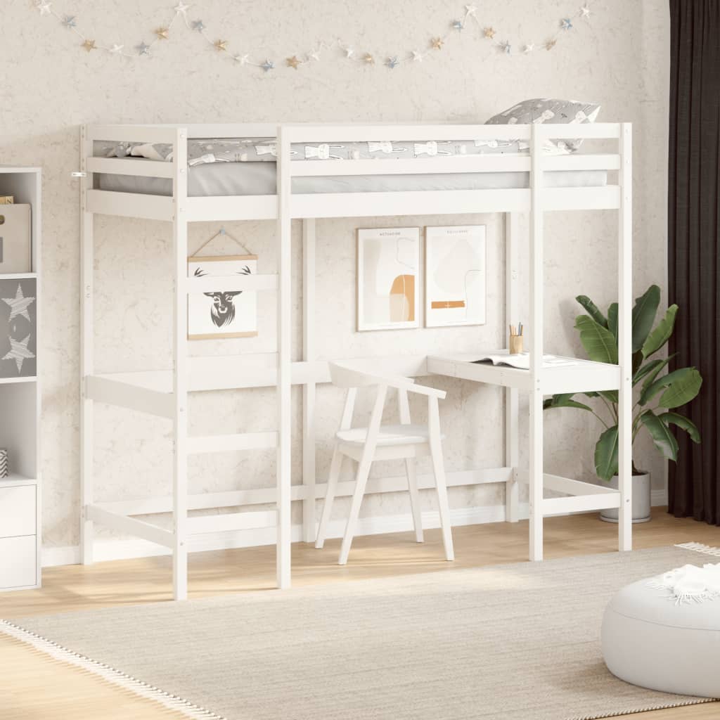 Loft Bed without Mattress White 75x190 cm Small Single Solid Wood Pine