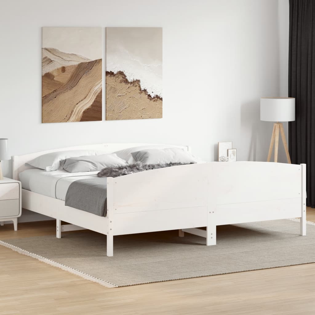 Bed Frame without Mattress White 180x200 cm Super King Solid Wood Pine