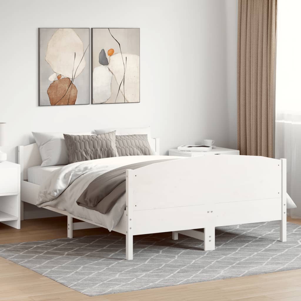 Bed Frame without Mattress White 135x190 cm Double Solid Wood Pine