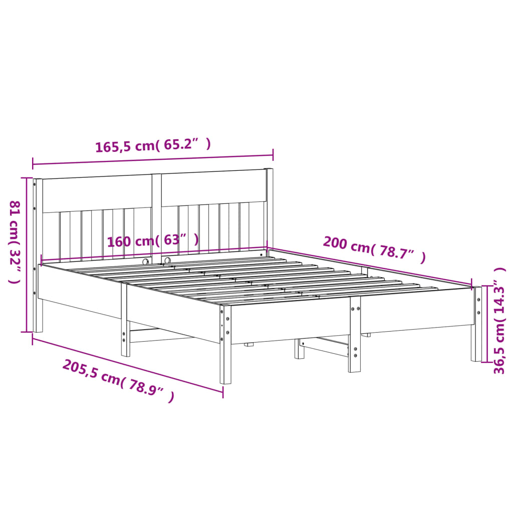 Bed Frame without Mattress 160x200 cm Solid Wood Pine