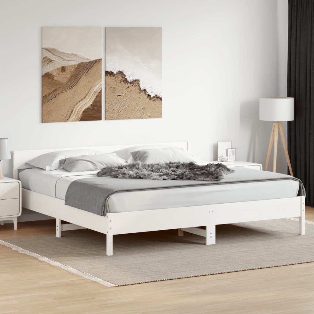 Bed Frame without Mattress White 200x200 cm Solid Wood Pine