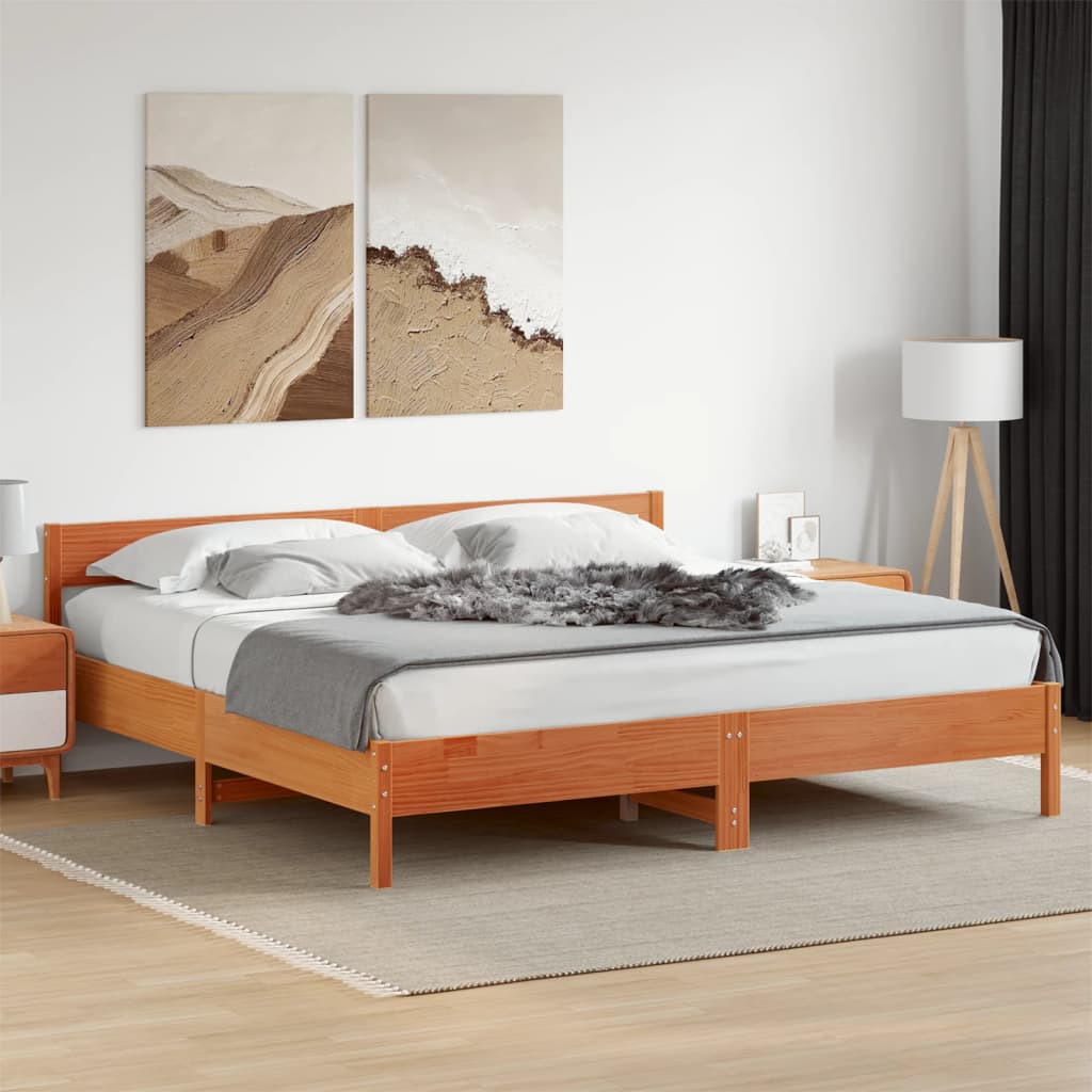 Bed Frame without Mattress Wax Brown 180x200 cm Super King Solid Wood Pine
