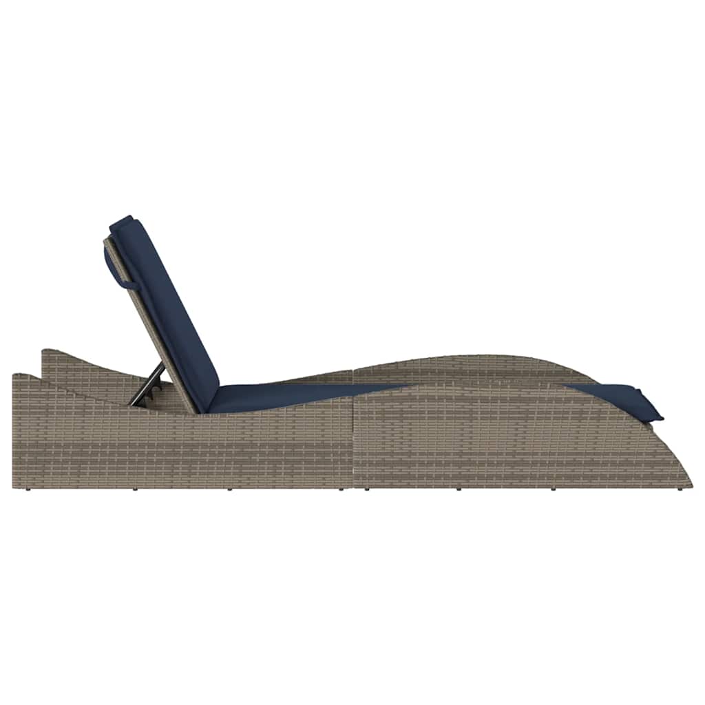 Sun Lounger with Cushion Grey 60x205x73 cm Poly Rattan