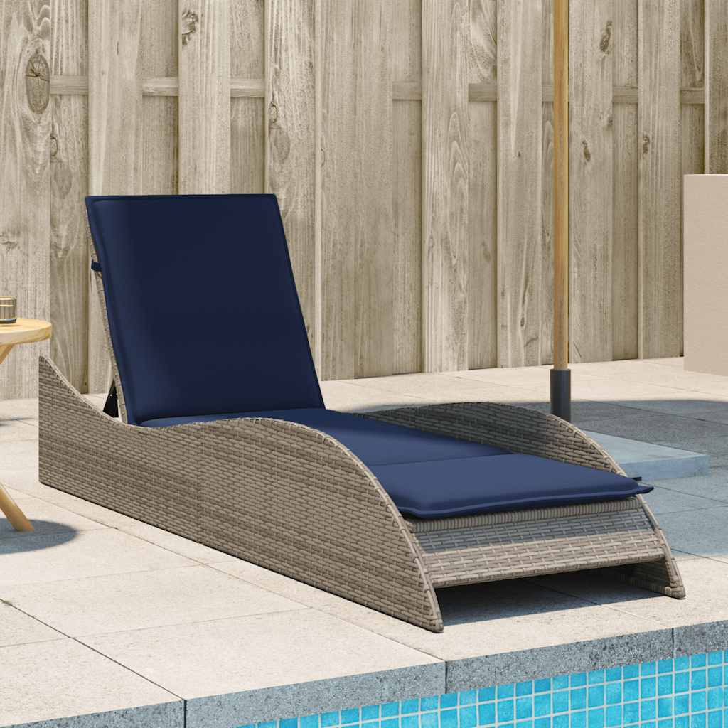 Sun Lounger with Cushion Grey 60x205x73 cm Poly Rattan