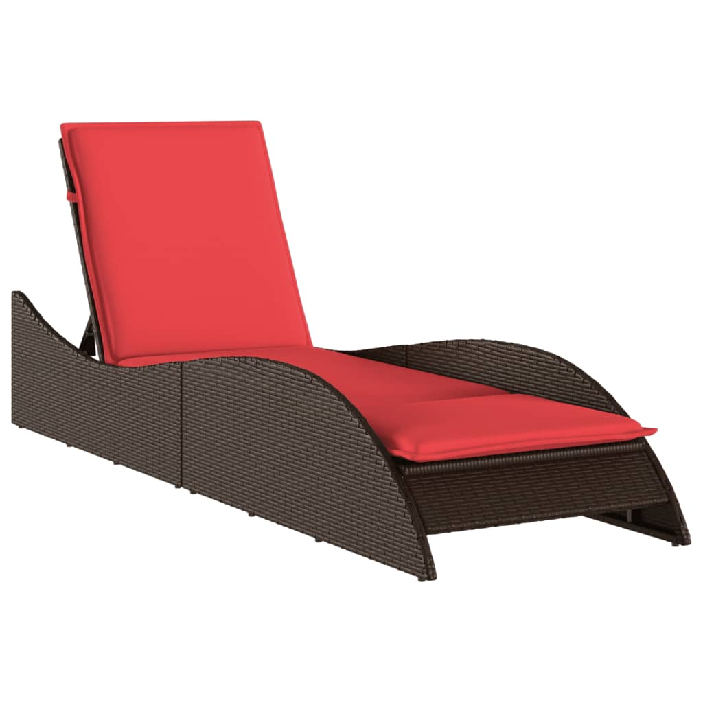 Sun Lounger with Cushion Brown 60x205x73 cm Poly Rattan