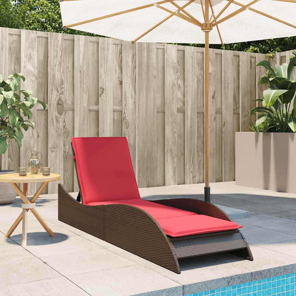 Sun Lounger with Cushion Brown 60x205x73 cm Poly Rattan