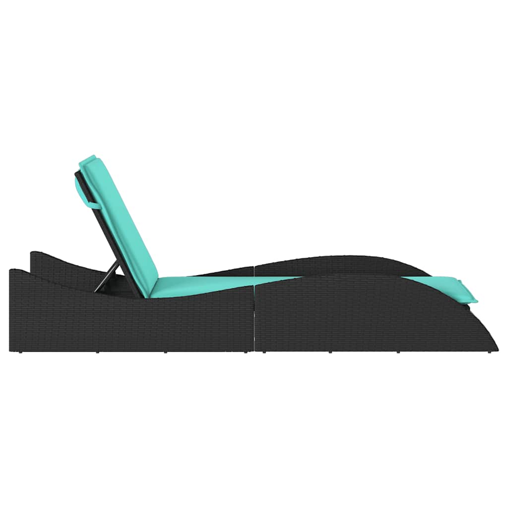 Sun Lounger with Cushion Black 60x205x73 cm Poly Rattan