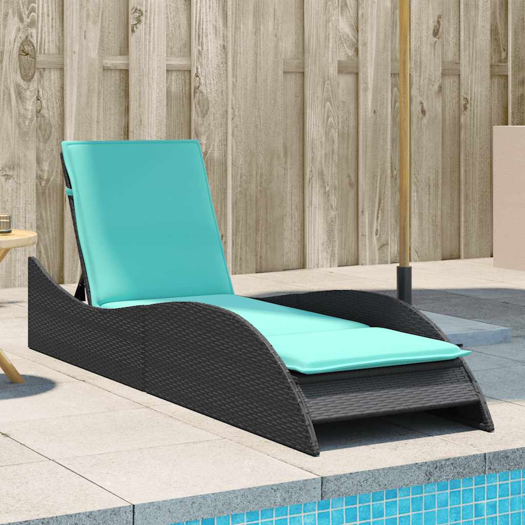 Sun Lounger with Cushion Black 60x205x73 cm Poly Rattan