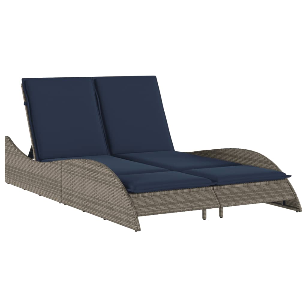 Sun Lounger with Cushions Grey 114x205x73 cm Poly Rattan