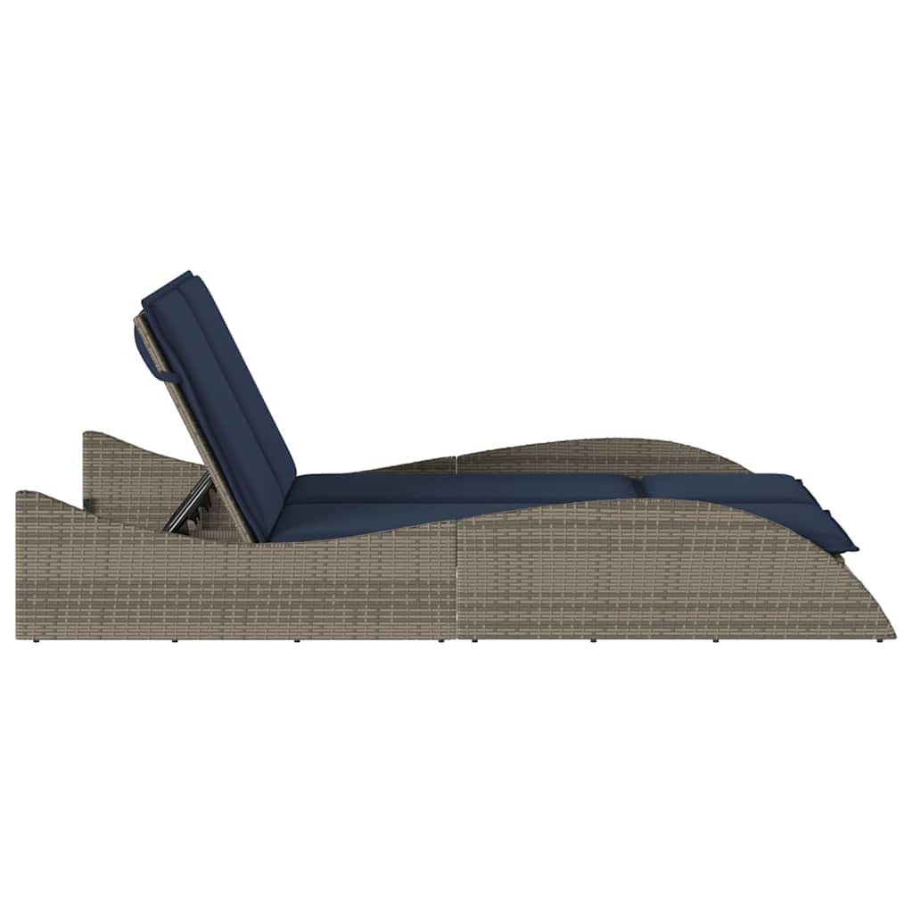 Sun Lounger with Cushions Grey 114x205x73 cm Poly Rattan