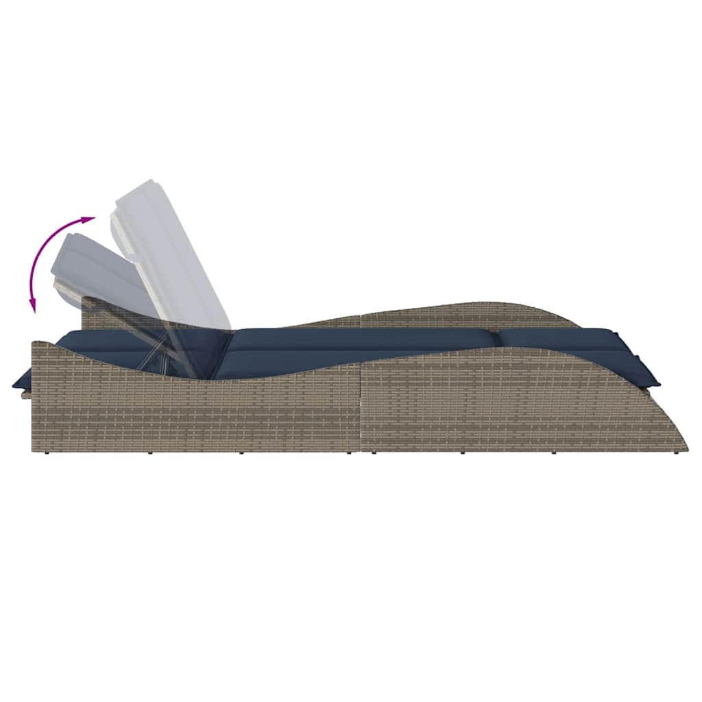Sun Lounger with Cushions Grey 114x205x73 cm Poly Rattan
