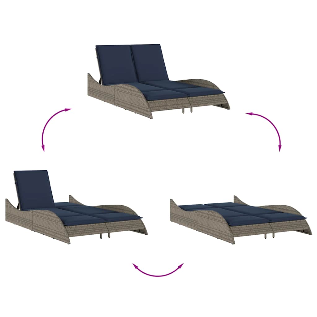 Sun Lounger with Cushions Grey 114x205x73 cm Poly Rattan