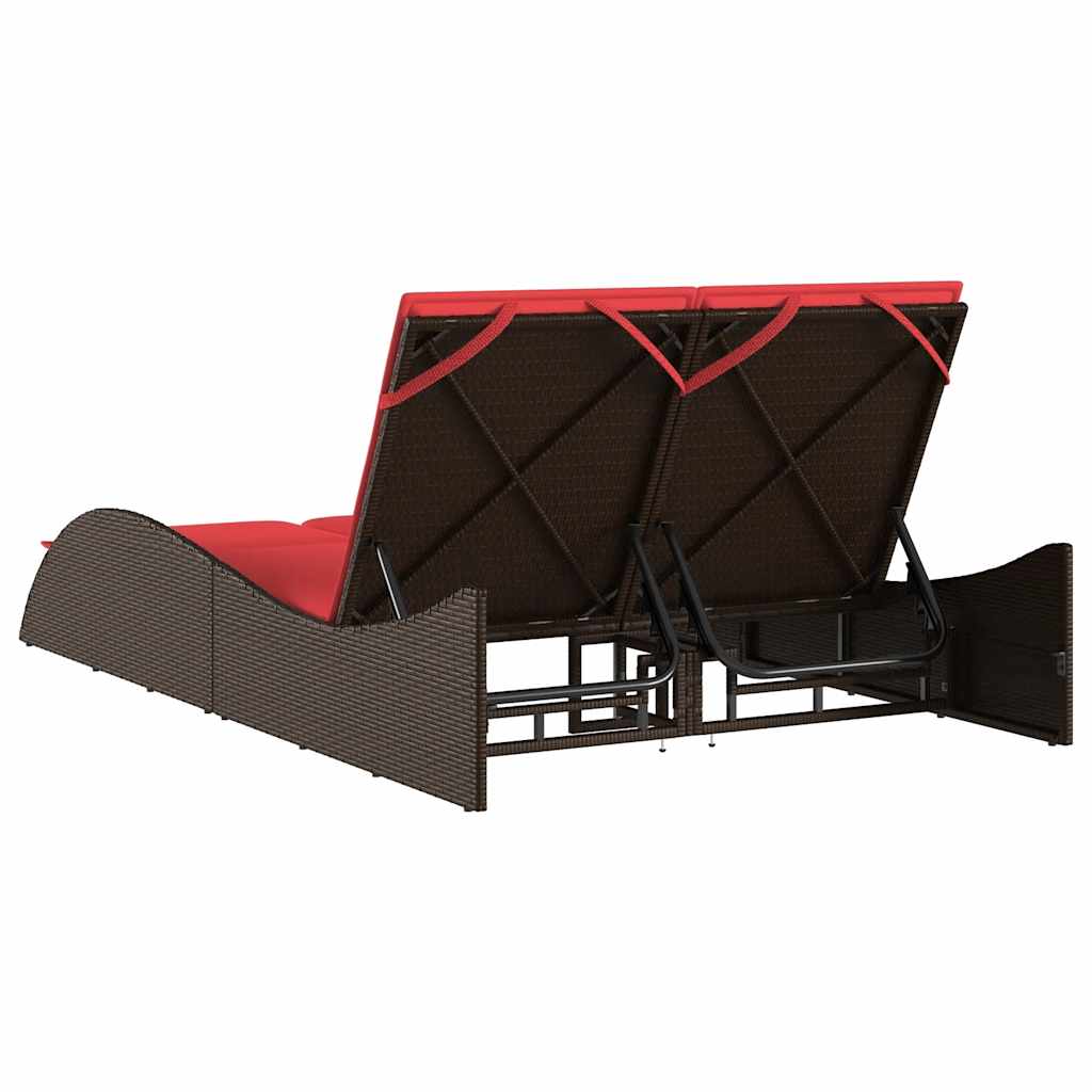 Sun Lounger with Cushions Brown 114x205x73 cm Poly Rattan