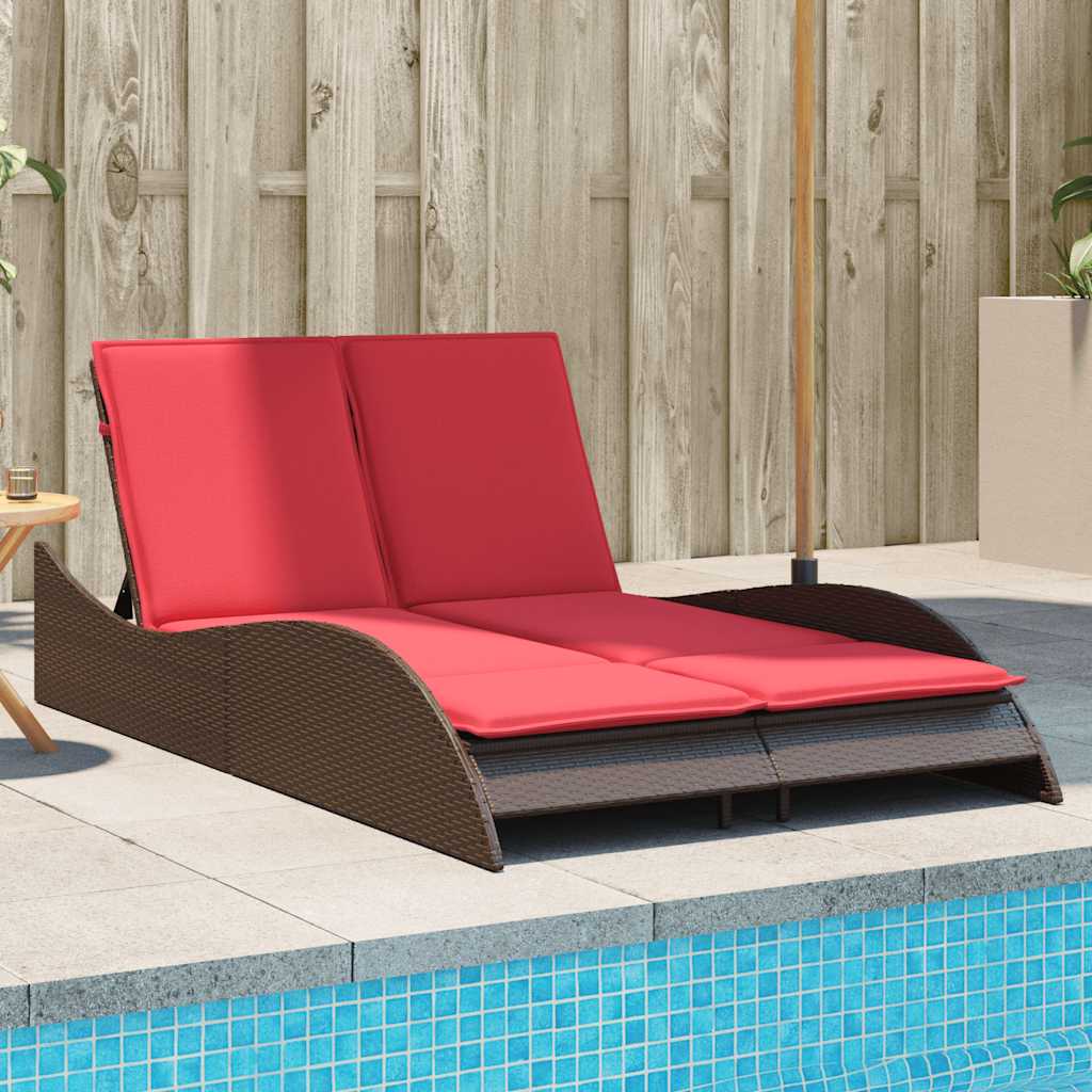 Sun Lounger with Cushions Brown 114x205x73 cm Poly Rattan