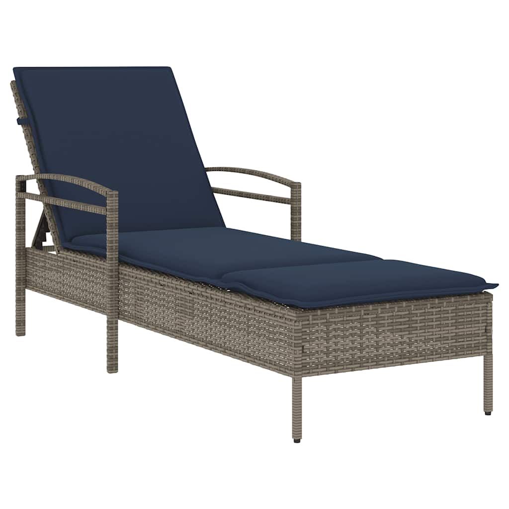 Sun Lounger with Cushion Grey 63x200x81 cm Poly Rattan (US only)