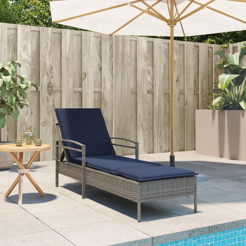 Sun Lounger with Cushion Grey 63x200x81 cm Poly Rattan (US only)