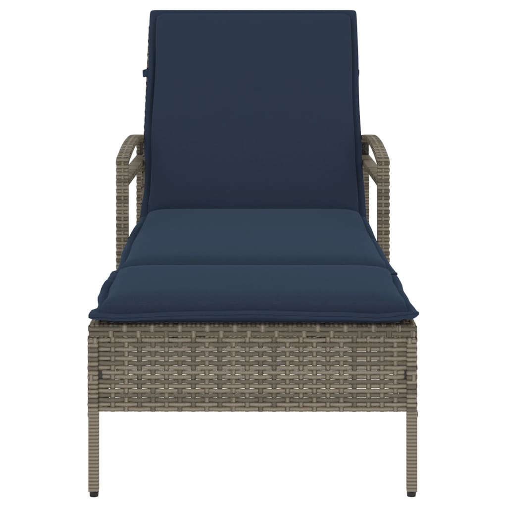 Sun Lounger with Cushion Grey 63x200x81 cm Poly Rattan (US only)