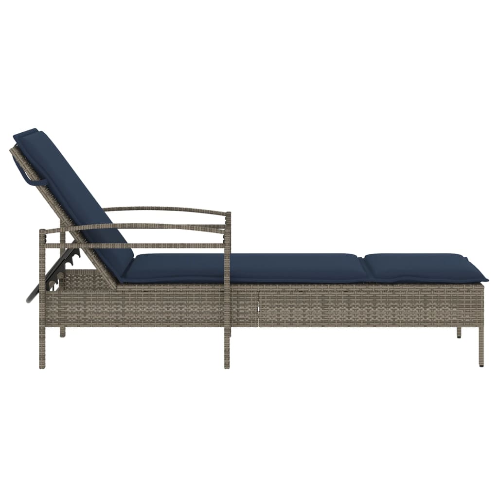 Sun Lounger with Cushion Grey 63x200x81 cm Poly Rattan (US only)