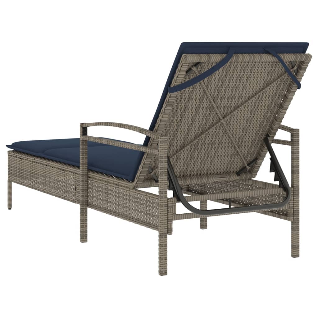 Sun Lounger with Cushion Grey 63x200x81 cm Poly Rattan (US only)