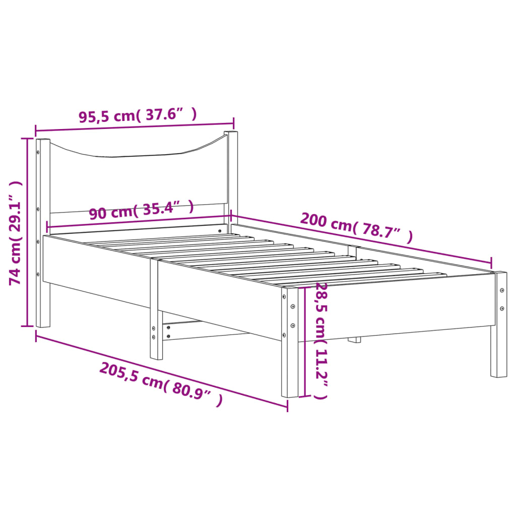 Bed Frame without Mattress 90x200 cm Solid Wood Pine
