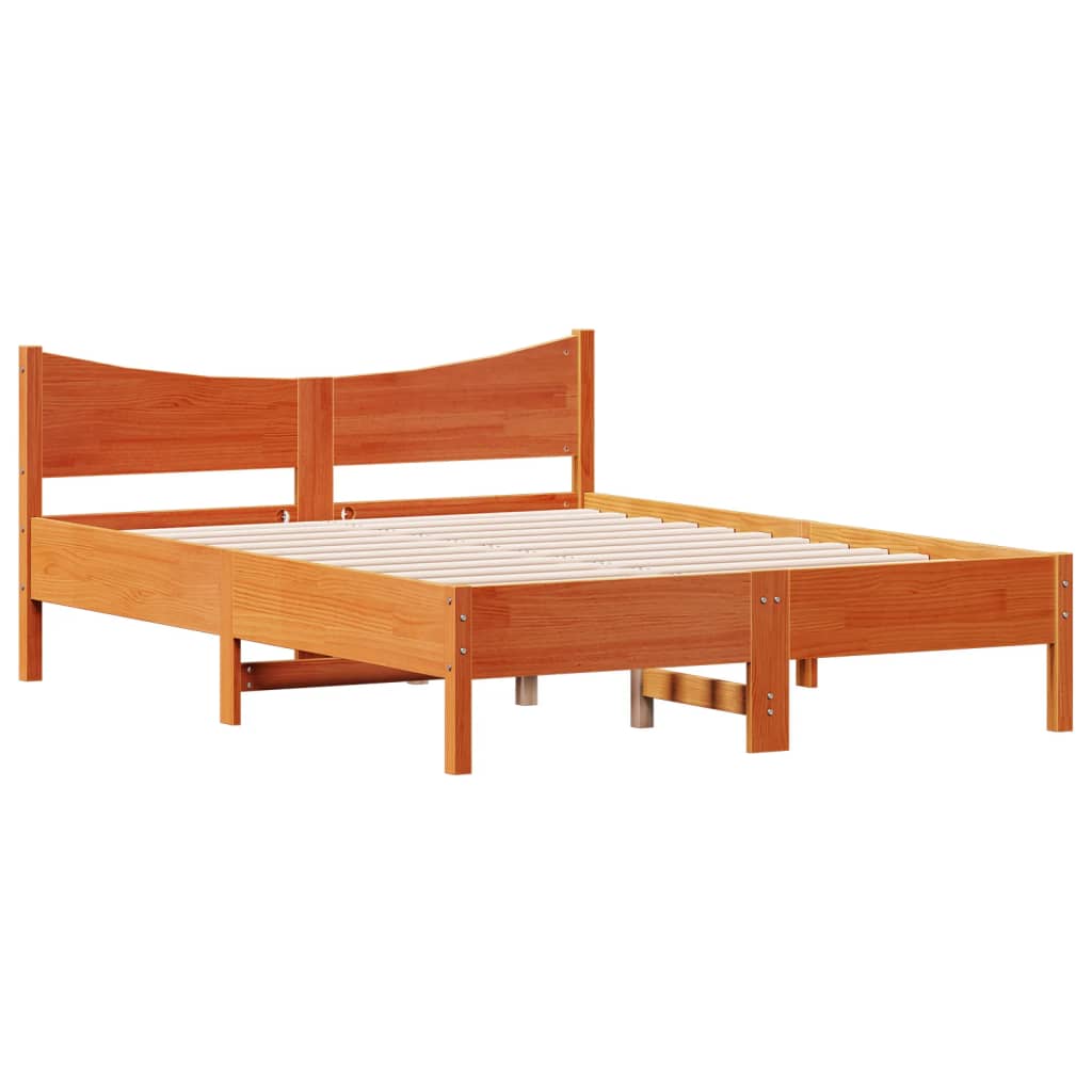 Bed Frame without Mattress Wax Brown 135x190 cm Double Solid Wood Pine
