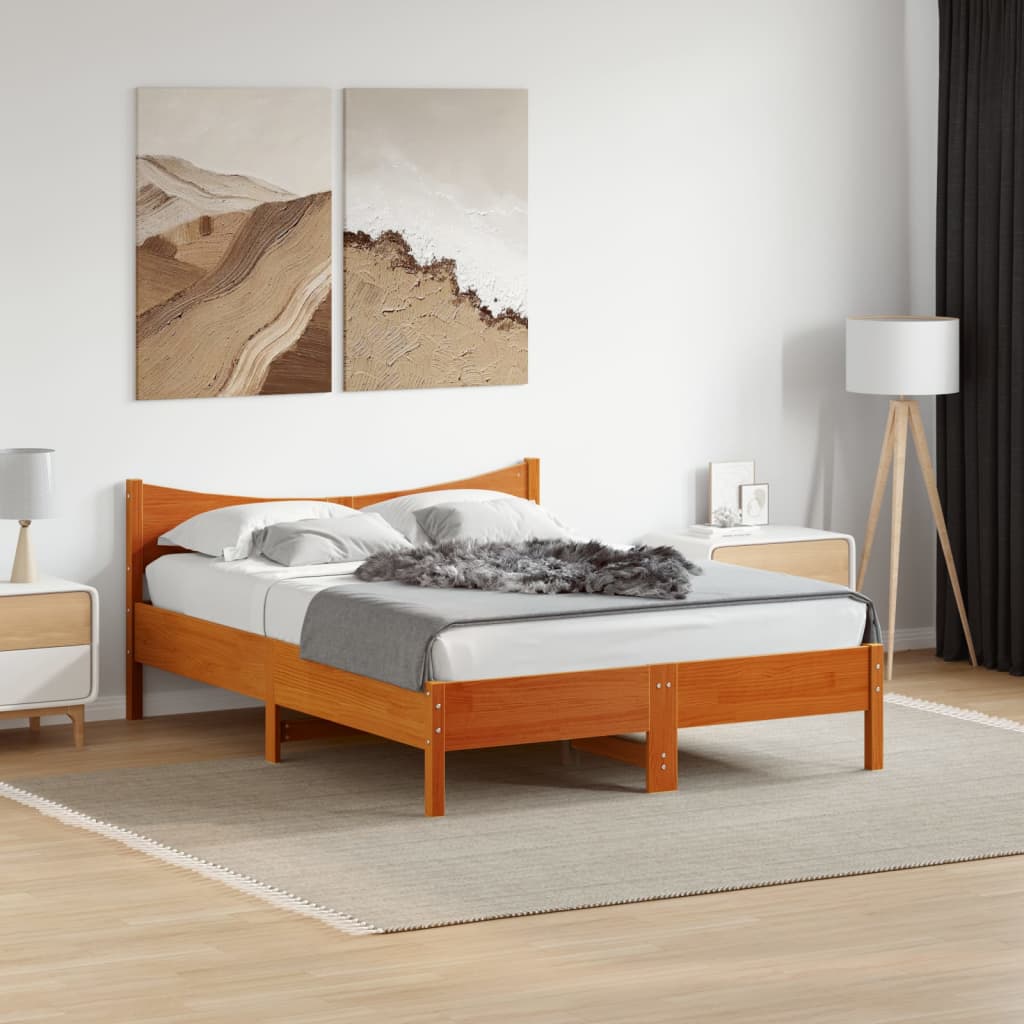 Bed Frame without Mattress Wax Brown 120x190 cm Small Double Solid Wood Pine