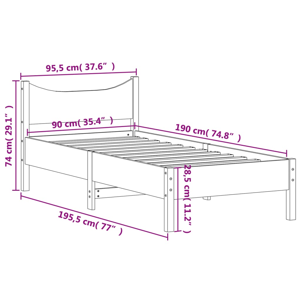 Bed Frame without Mattress 90x190 cm Single Solid Wood Pine