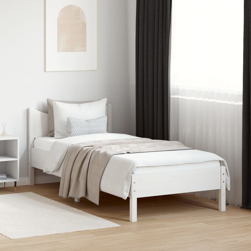 Bed Frame without Mattress White 75x190 cm Small Single Solid Wood Pine