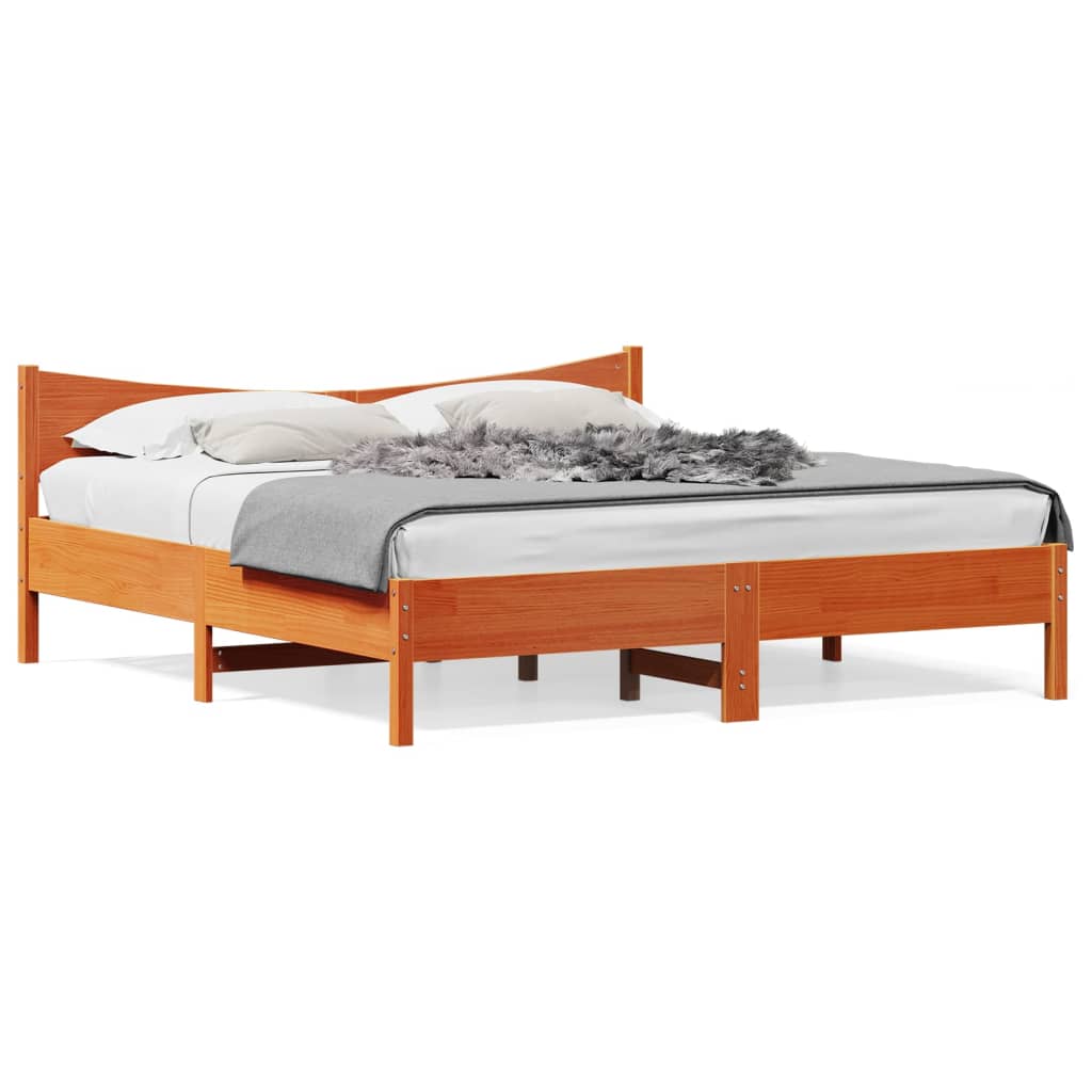 Bed Frame without Mattress Wax Brown 200x200 cm Solid Wood Pine