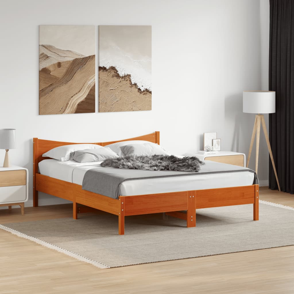 Bed Frame without Mattress Wax Brown 160x200 cm Solid Wood Pine