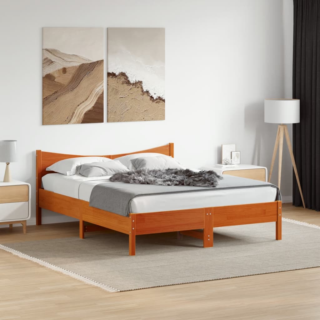 Bed Frame without Mattress Wax Brown 150x200 cm King Size Solid Wood Pine